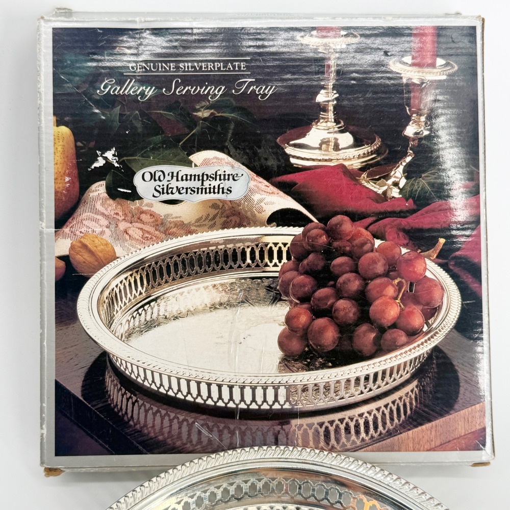 Old Hampshire Silversmiths Silverplate Gallery Serving Tray Round Pierced 10in - Picture 3 of 3